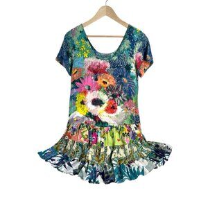 vtg‎ Jams World Womens Dress Blue Garden Rayon Hawaiian USA Hattie XS